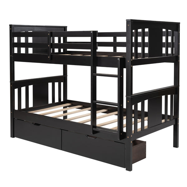 Homeroots Brown Double Twin Size Ladder Bunk Bed With Drawers  Manufactured Wood And Solid Wood 404010
