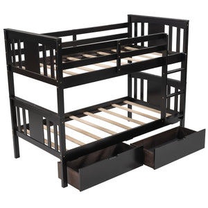 Homeroots Brown Double Twin Size Ladder Bunk Bed With Drawers  Manufactured Wood And Solid Wood 404010
