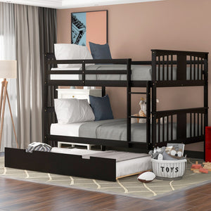 Homeroots Brown Double Full Size Over Twin Trundle Bunk Bed  Manufactured Wood And Solid Wood 404016