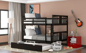 Homeroots Brown Double Full Size Over Twin Trundle Bunk Bed  Manufactured Wood And Solid Wood 404016