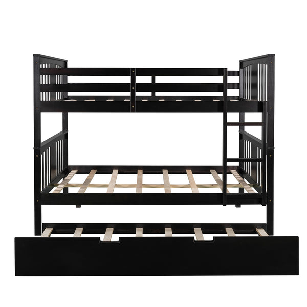 Homeroots Brown Double Full Size Over Twin Trundle Bunk Bed  Manufactured Wood And Solid Wood 404016
