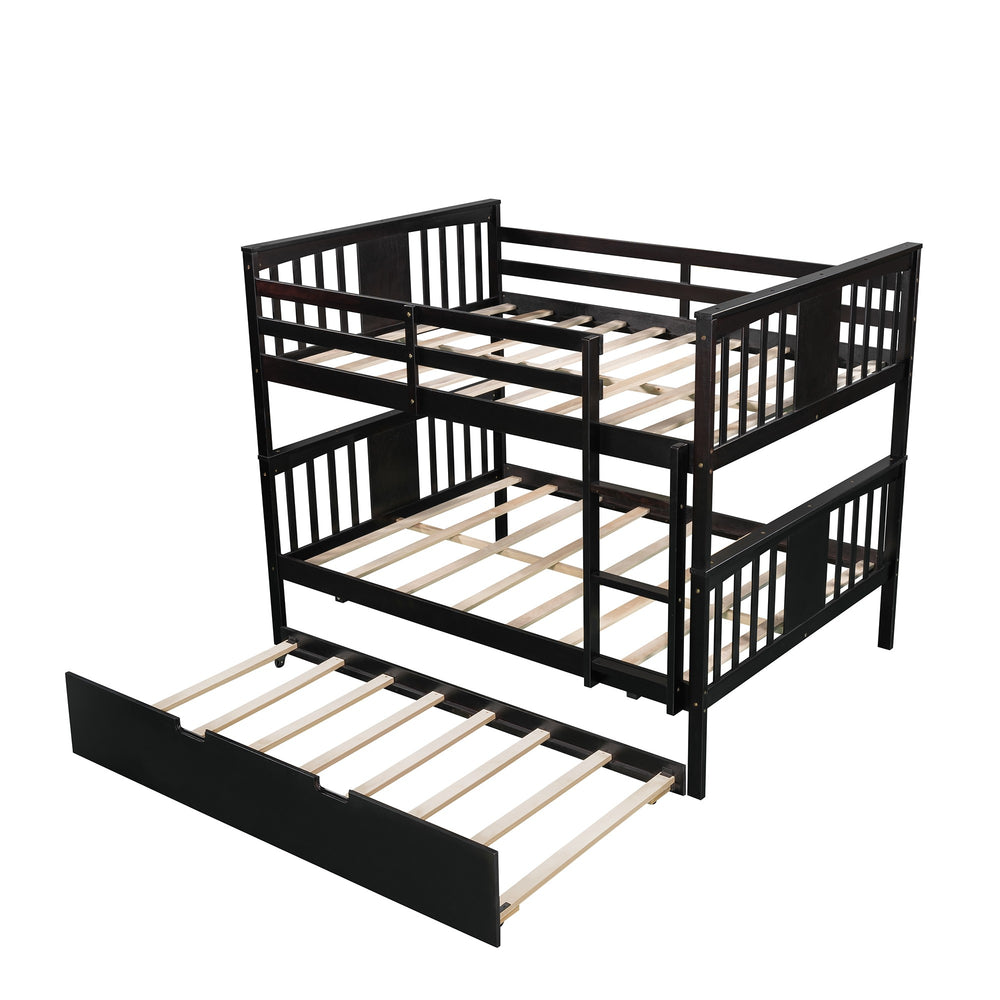 Homeroots Brown Double Full Size Over Twin Trundle Bunk Bed  Manufactured Wood And Solid Wood 404016