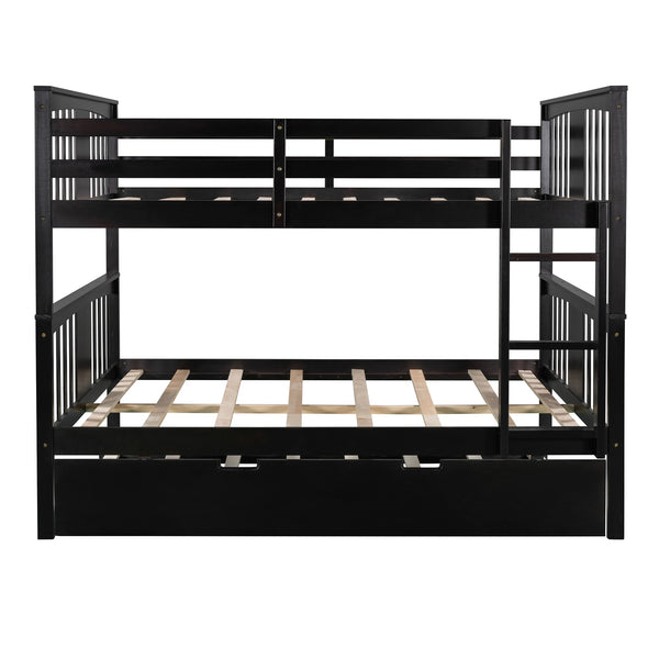 Homeroots Brown Double Full Size Over Twin Trundle Bunk Bed  Manufactured Wood And Solid Wood 404016