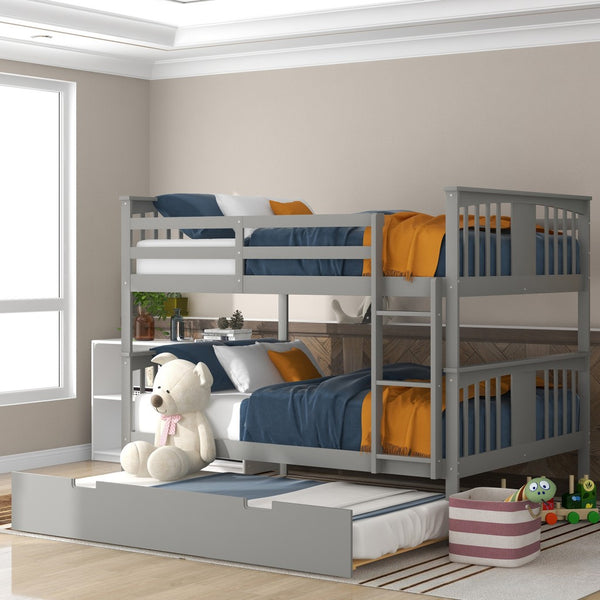 Homeroots Gray Double Full Size Over Twin Trundle Bunk Bed  Manufactured Wood And Solid Wood 404017