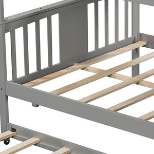 Homeroots Gray Double Full Size Over Twin Trundle Bunk Bed  Manufactured Wood And Solid Wood 404017
