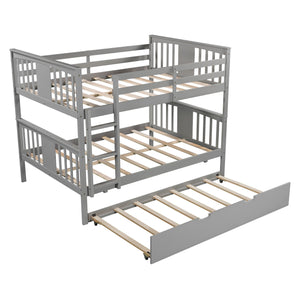 Homeroots Gray Double Full Size Over Twin Trundle Bunk Bed  Manufactured Wood And Solid Wood 404017