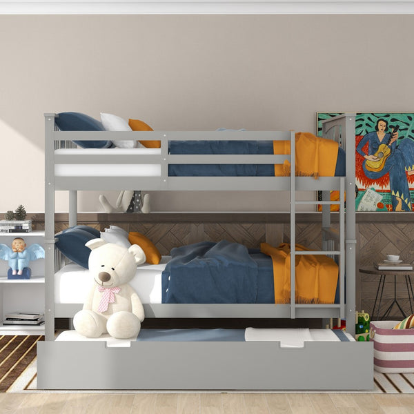 Homeroots Gray Double Full Size Over Twin Trundle Bunk Bed  Manufactured Wood And Solid Wood 404017