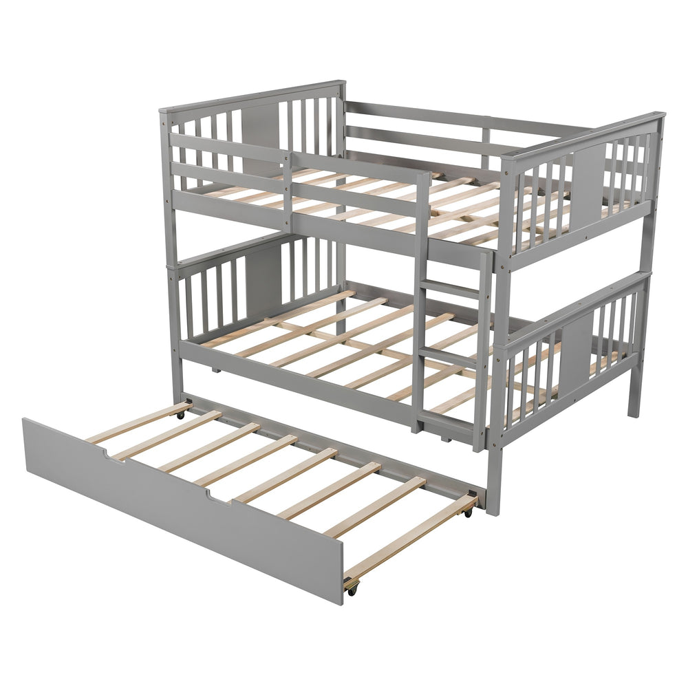 Homeroots Gray Double Full Size Over Twin Trundle Bunk Bed  Manufactured Wood And Solid Wood 404017