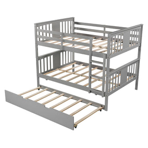 Homeroots Gray Double Full Size Over Twin Trundle Bunk Bed  Manufactured Wood And Solid Wood 404017