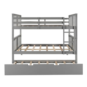 Homeroots Gray Double Full Size Over Twin Trundle Bunk Bed  Manufactured Wood And Solid Wood 404017