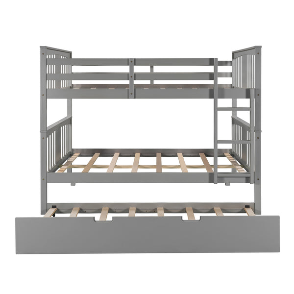Homeroots Gray Double Full Size Over Twin Trundle Bunk Bed  Manufactured Wood And Solid Wood 404017