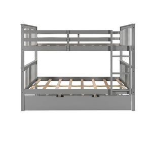Homeroots Gray Double Full Size Over Twin Trundle Bunk Bed  Manufactured Wood And Solid Wood 404017