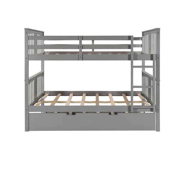 Homeroots Gray Double Full Size Over Twin Trundle Bunk Bed  Manufactured Wood And Solid Wood 404017