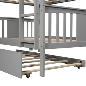 Homeroots Gray Double Full Size Over Twin Trundle Bunk Bed  Manufactured Wood And Solid Wood 404017