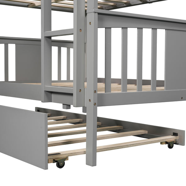 Homeroots Gray Double Full Size Over Twin Trundle Bunk Bed  Manufactured Wood And Solid Wood 404017