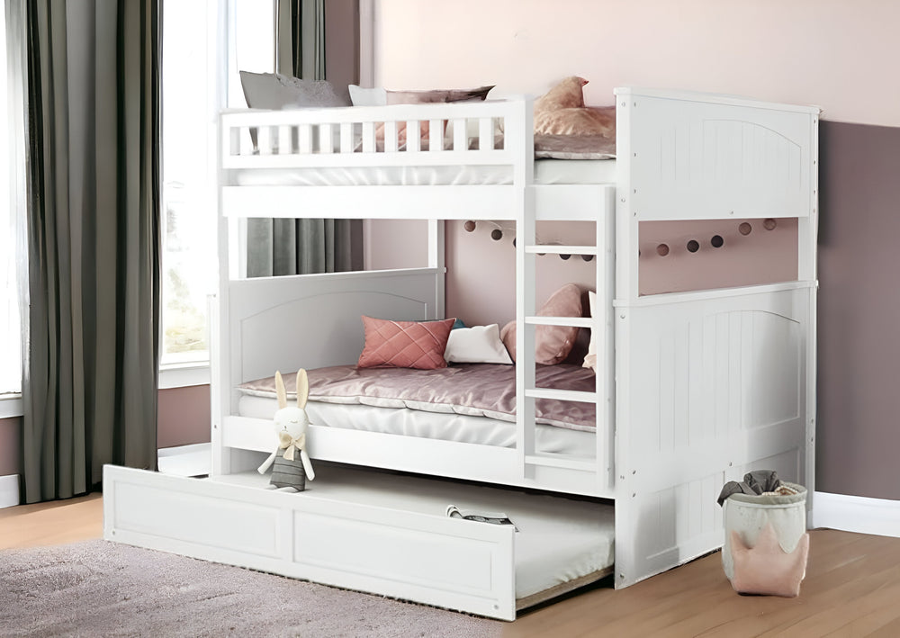 Homeroots White Double Full Size Over Twin Trundle Bunk Bed  Manufactured Wood And Solid Wood 404018