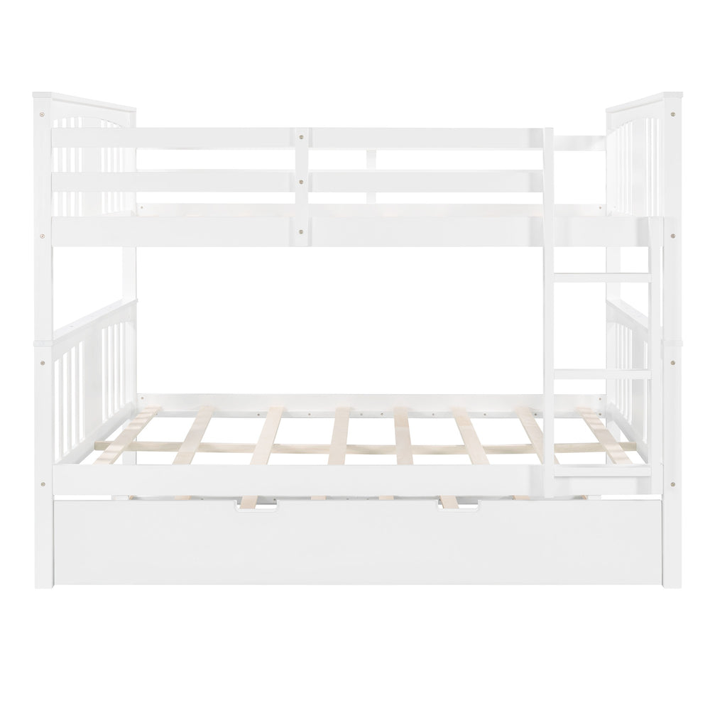 Homeroots White Double Full Size Over Twin Trundle Bunk Bed  Manufactured Wood And Solid Wood 404018
