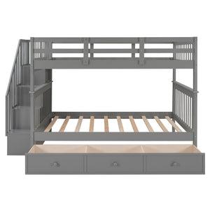Homeroots Gray Double Full Size Stairway Bunk Bed With Drawer  Manufactured Wood And Solid Wood 404019