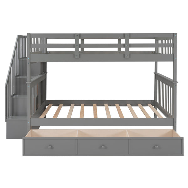 Homeroots Gray Double Full Size Stairway Bunk Bed With Drawer  Manufactured Wood And Solid Wood 404019