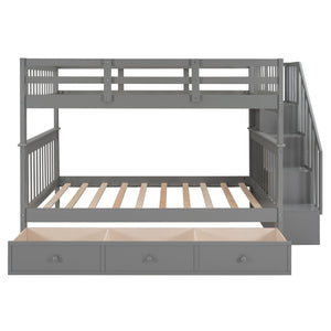 Homeroots Gray Double Full Size Stairway Bunk Bed With Drawer  Manufactured Wood And Solid Wood 404019