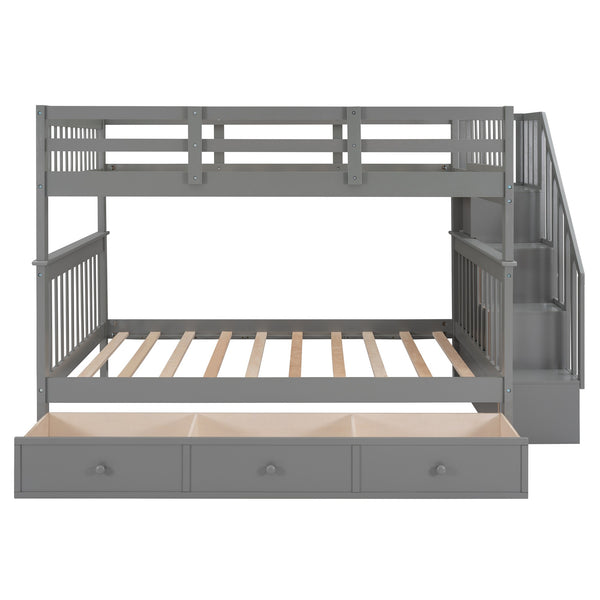 Homeroots Gray Double Full Size Stairway Bunk Bed With Drawer  Manufactured Wood And Solid Wood 404019