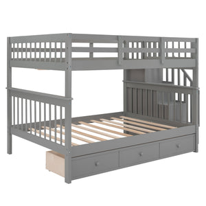 Homeroots Gray Double Full Size Stairway Bunk Bed With Drawer  Manufactured Wood And Solid Wood 404019