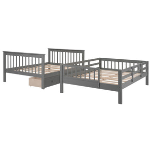 Homeroots Gray Double Full Size Stairway Bunk Bed With Drawer  Manufactured Wood And Solid Wood 404019