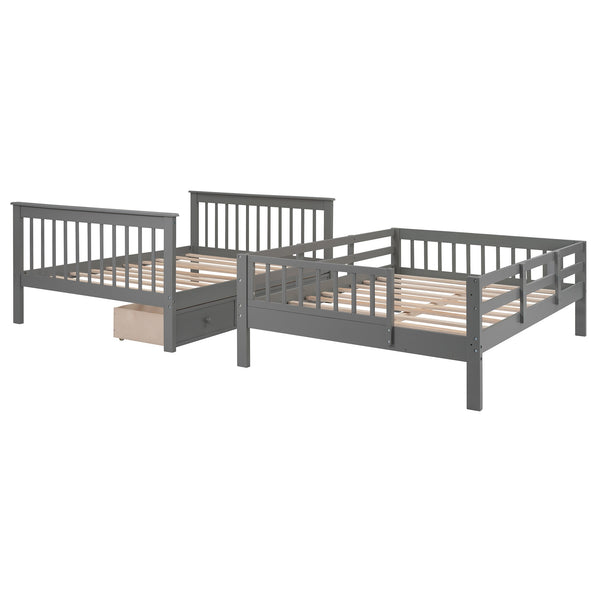 Homeroots Gray Double Full Size Stairway Bunk Bed With Drawer  Manufactured Wood And Solid Wood 404019