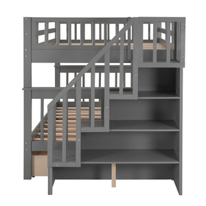 Homeroots Gray Double Full Size Stairway Bunk Bed With Drawer  Manufactured Wood And Solid Wood 404019