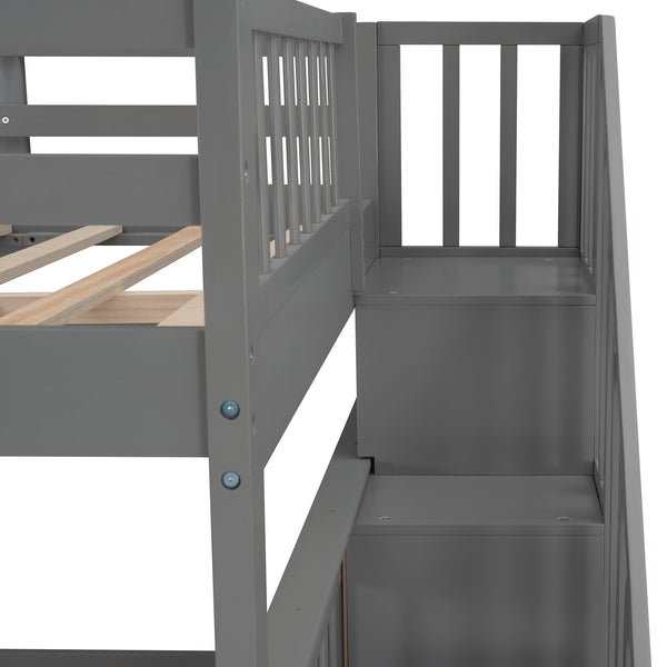 Homeroots Gray Double Full Size Stairway Bunk Bed With Drawer  Manufactured Wood And Solid Wood 404019