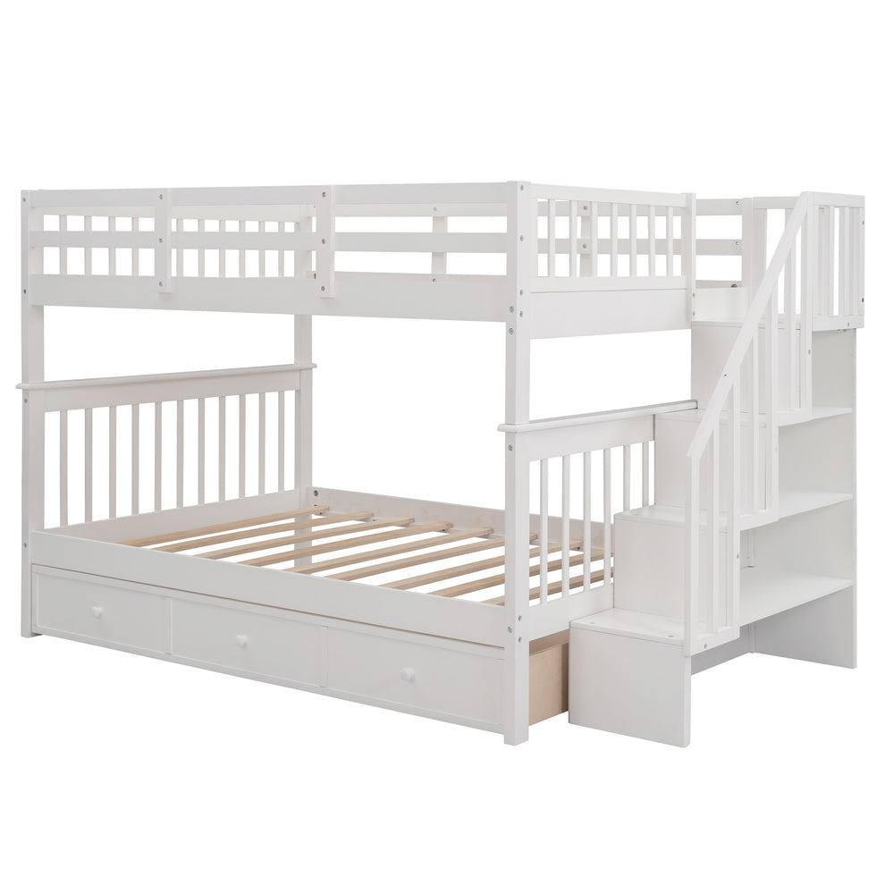 Homeroots White Double Full Size Stairway Bunk Bed With Drawer  Manufactured Wood And Solid Wood 404020