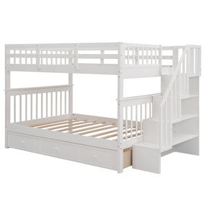 Homeroots White Double Full Size Stairway Bunk Bed With Drawer  Manufactured Wood And Solid Wood 404020