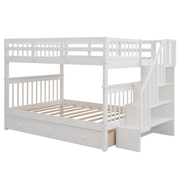 Homeroots White Double Full Size Stairway Bunk Bed With Drawer  Manufactured Wood And Solid Wood 404020