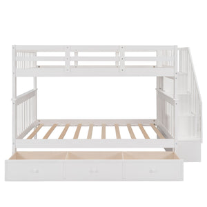 Homeroots White Double Full Size Stairway Bunk Bed With Drawer  Manufactured Wood And Solid Wood 404020