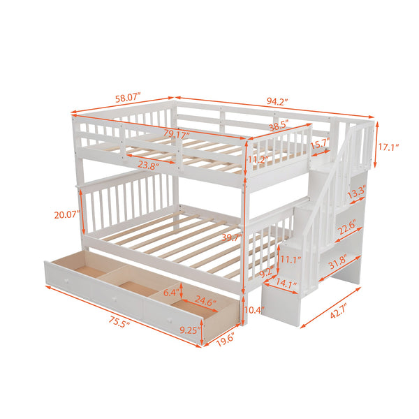 Homeroots White Double Full Size Stairway Bunk Bed With Drawer  Manufactured Wood And Solid Wood 404020