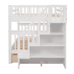 Homeroots White Double Full Size Stairway Bunk Bed With Drawer  Manufactured Wood And Solid Wood 404020