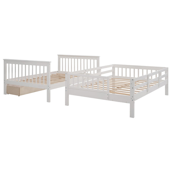 Homeroots White Double Full Size Stairway Bunk Bed With Drawer  Manufactured Wood And Solid Wood 404020
