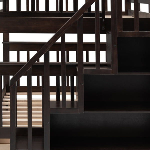 Homeroots Brown Double Full Size Stairway Bunk Bed With Drawer  Manufactured Wood And Solid Wood 404021