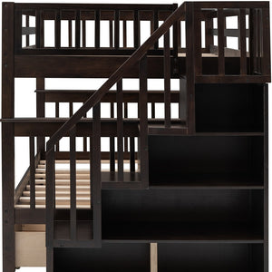 Homeroots Brown Double Full Size Stairway Bunk Bed With Drawer  Manufactured Wood And Solid Wood 404021