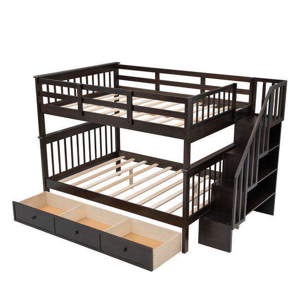 Homeroots Brown Double Full Size Stairway Bunk Bed With Drawer  Manufactured Wood And Solid Wood 404021