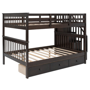 Homeroots Brown Double Full Size Stairway Bunk Bed With Drawer  Manufactured Wood And Solid Wood 404021