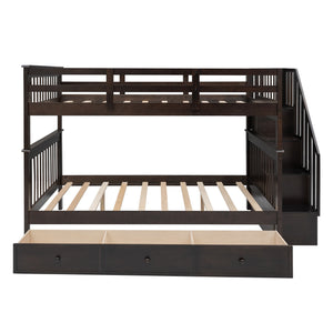 Homeroots Brown Double Full Size Stairway Bunk Bed With Drawer  Manufactured Wood And Solid Wood 404021