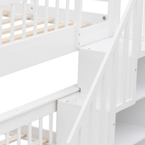 Homeroots White Double Full Size Stairway Bunk Bed  Manufactured Wood And Solid Wood 404024