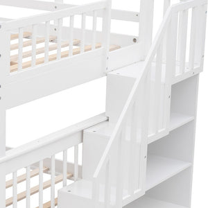 Homeroots White Double Full Size Stairway Bunk Bed  Manufactured Wood And Solid Wood 404024