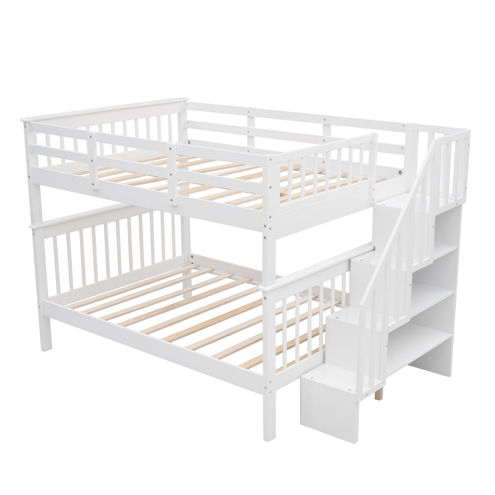 Homeroots White Double Full Size Stairway Bunk Bed  Manufactured Wood And Solid Wood 404024