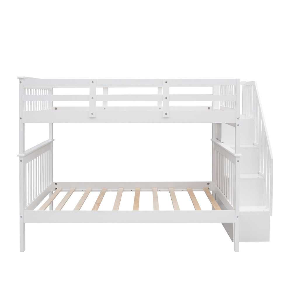 Homeroots White Double Full Size Stairway Bunk Bed  Manufactured Wood And Solid Wood 404024