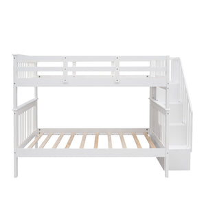Homeroots White Double Full Size Stairway Bunk Bed  Manufactured Wood And Solid Wood 404024