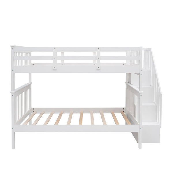 Homeroots White Double Full Size Stairway Bunk Bed  Manufactured Wood And Solid Wood 404024