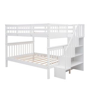 Homeroots White Double Full Size Stairway Bunk Bed  Manufactured Wood And Solid Wood 404024
