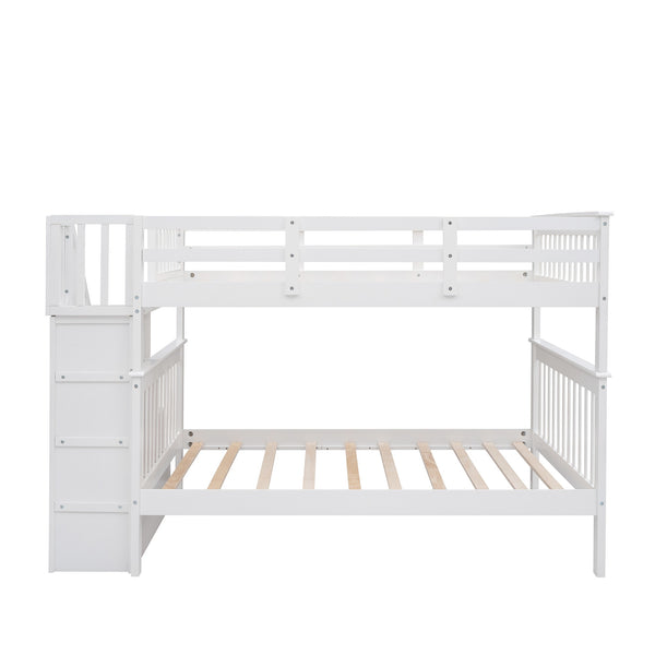 Homeroots White Double Full Size Stairway Bunk Bed  Manufactured Wood And Solid Wood 404024